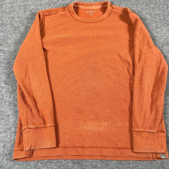 Eddie Bauer Shirt Mens Large Orange Waffle Thermal Base Layer Heavy Outdoors Ski - Picture 1 of 13